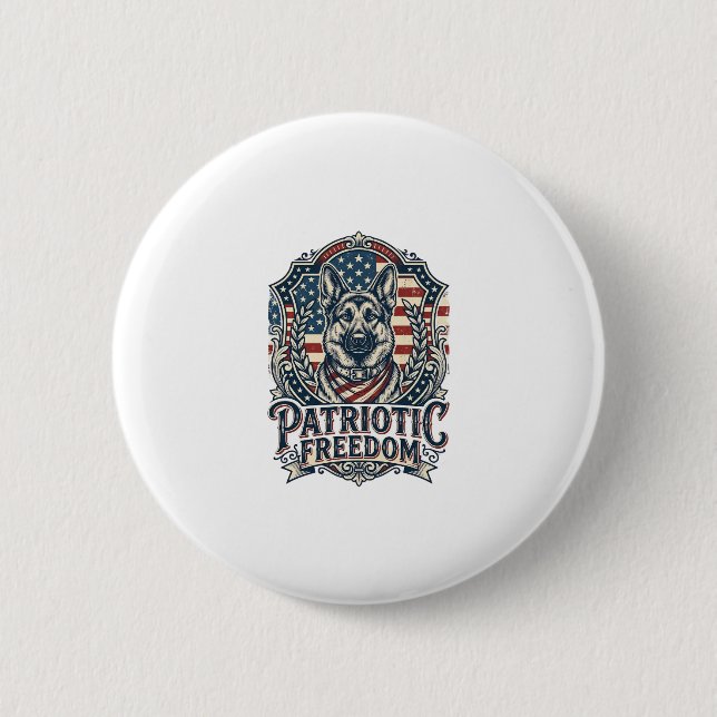 Patriotic German Shepherd Vector Graphic Tee_1 Button (Front)