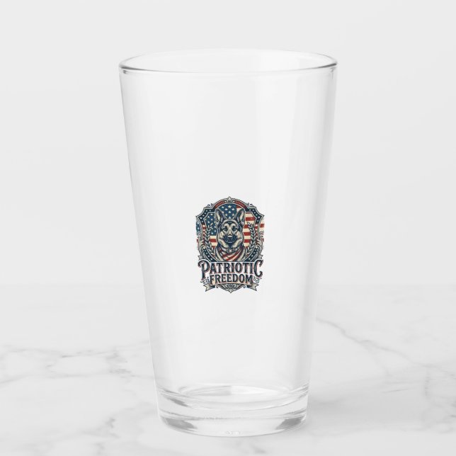 Patriotic German Shepherd Vector Graphic Tee_1 Glass (Front)