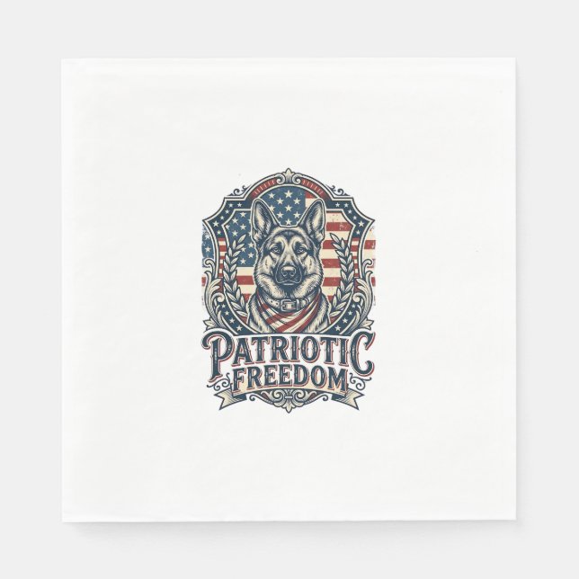 Patriotic German Shepherd Vector Graphic Tee_1 Napkins (Front)
