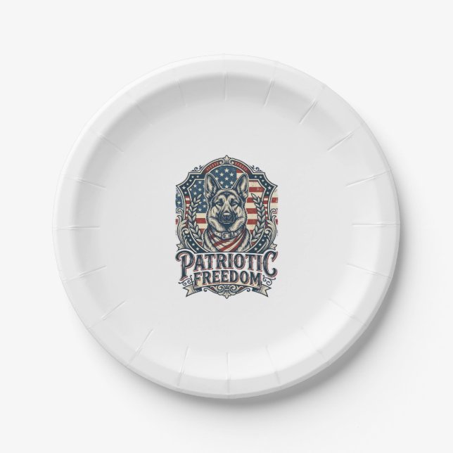 Patriotic German Shepherd Vector Graphic Tee_1 Paper Plates (Front)
