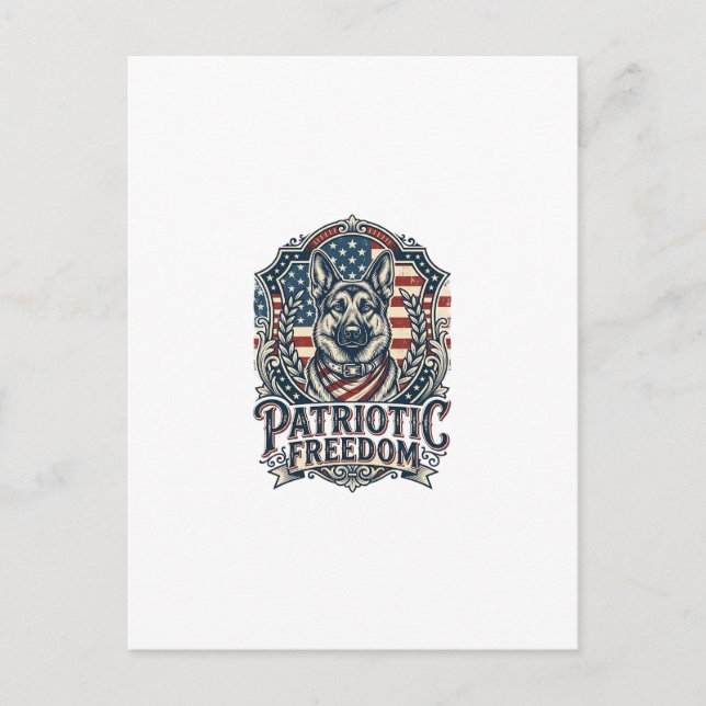 Patriotic German Shepherd Vector Graphic Tee_1 Postcard (Front)