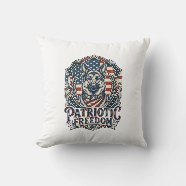 Patriotic German Shepherd Vector Graphic Tee_1 Throw Pillow (Front)