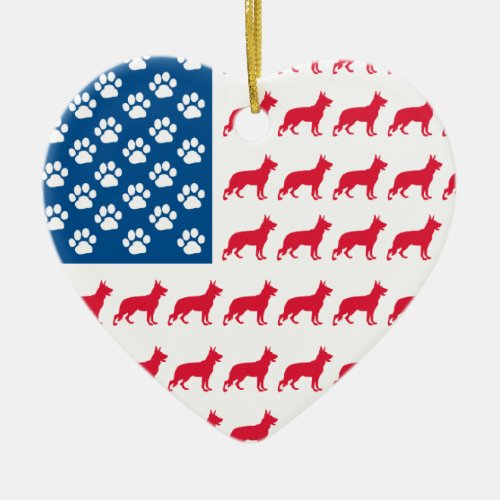 Patriotic German Shepherds Ceramic Ornament