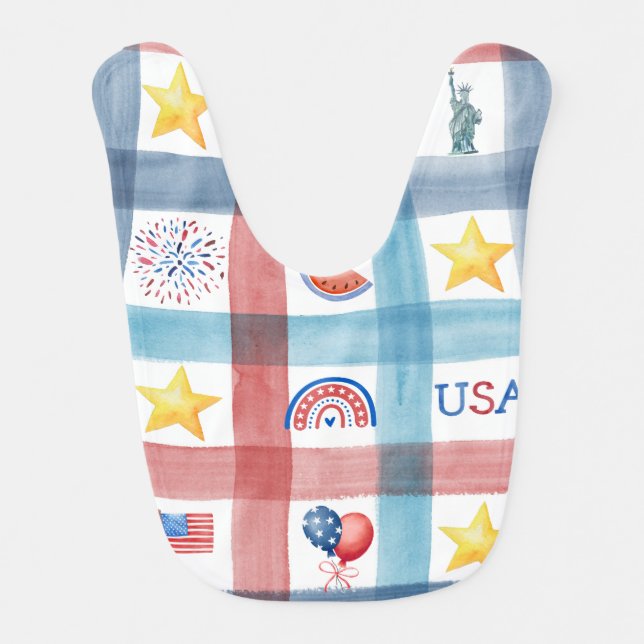Patriotic Gingham America 4th of July Summer  Baby Bib (Front)