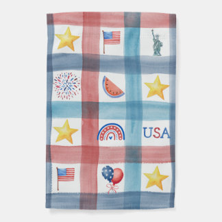 Patriotic Gingham America 4th of July Summer  Garden Flag