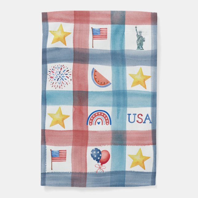 Patriotic Gingham America 4th of July Summer  Garden Flag (Front)