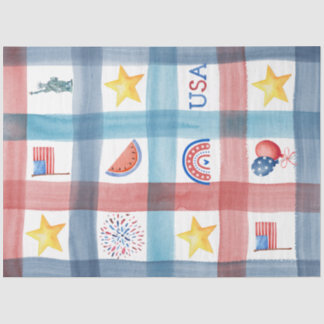 Patriotic Gingham America 4th of July Summer  Tissue Paper