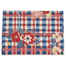 Patriotic Gingham with Floral Accents | Red White 