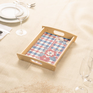 Patriotic Gingham with Floral Accents | Red White Serving Tray