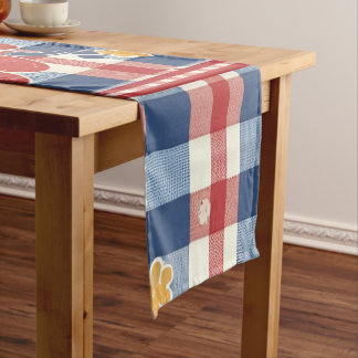 Patriotic Gingham with Floral Accents | Red White Short Table Runner