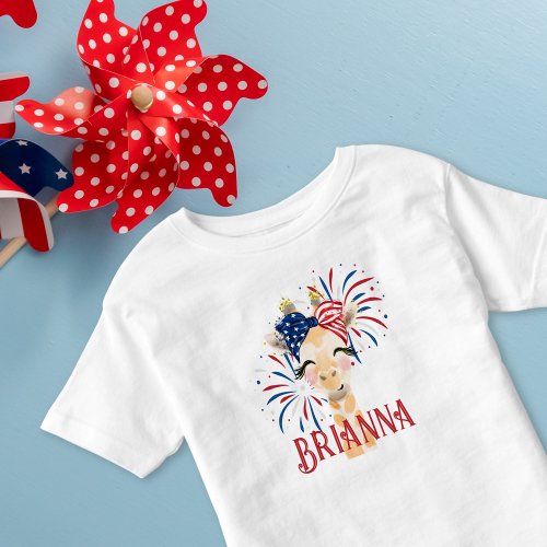 Patriotic Giraffe Red White and Blue Personalized Toddler T_shirt