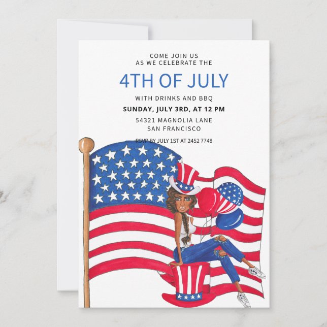 Patriotic Girl 4th Of July Invitations (Front)