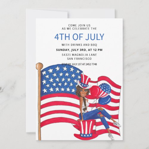 Patriotic Girl 4th Of July Invitations