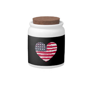 Patriotic Girl American Flag Heart 4th July Red Wh Candy Jar