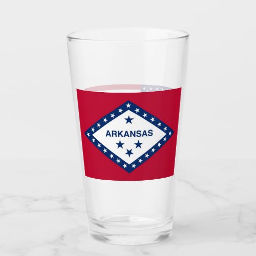 Patriotic glass cup with flag of Arkansas USA