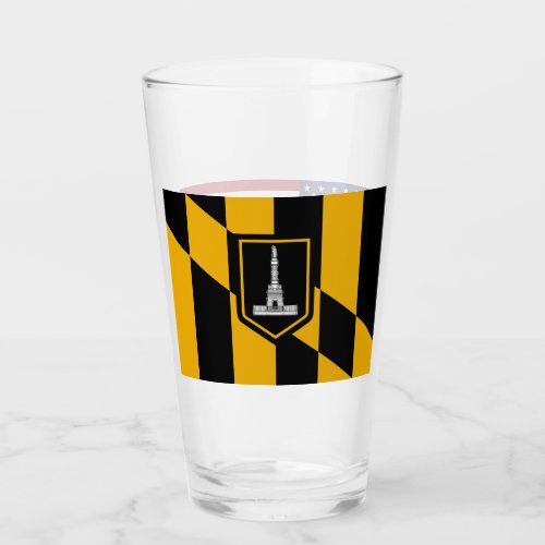 Patriotic glass cup with flag of Baltimore