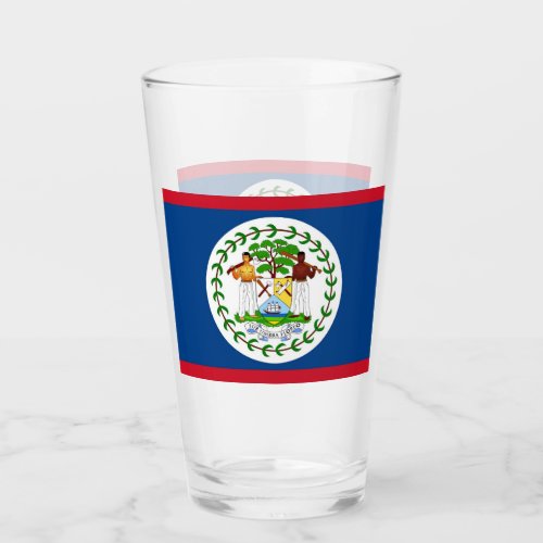 Patriotic glass cup with flag of Belize