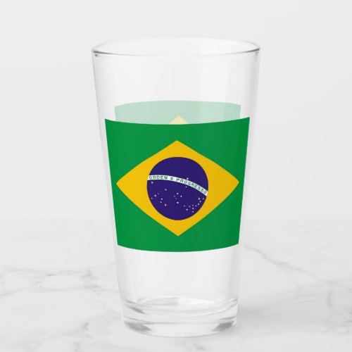 Patriotic glass cup with flag of Brazil