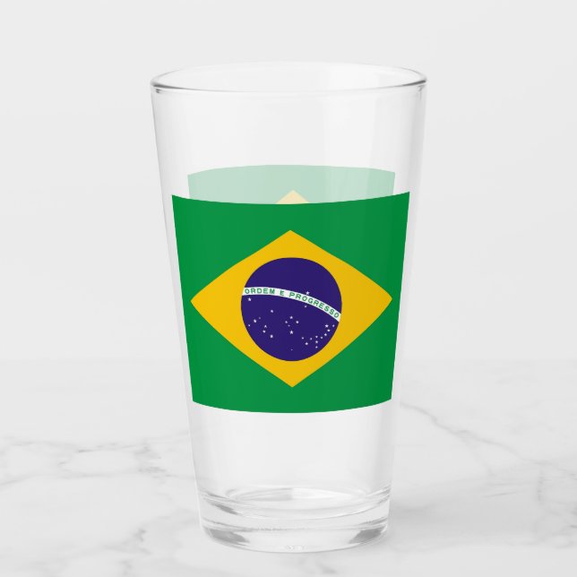 Patriotic glass cup with flag of Brazil (Front)