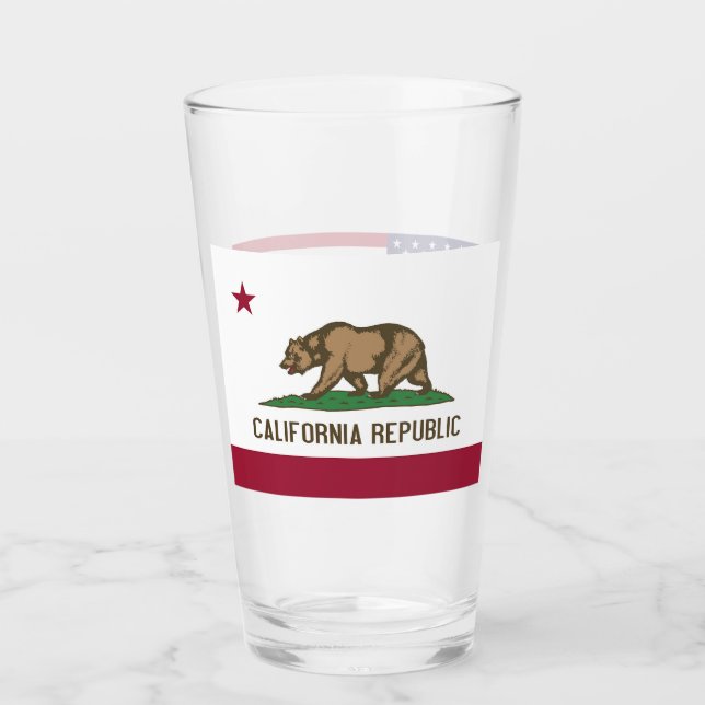 Patriotic glass cup with flag of California, USA (Front)