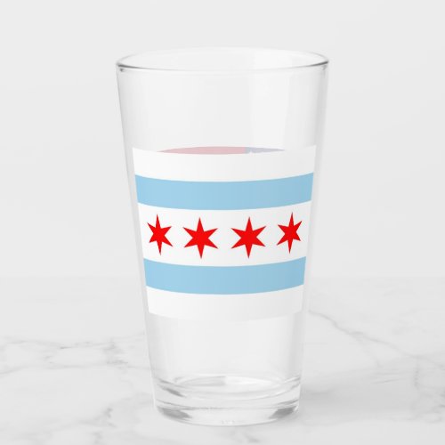 Patriotic glass cup with flag of Chicago