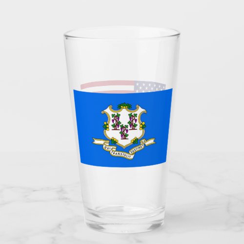 Patriotic glass cup with flag of Connecticut