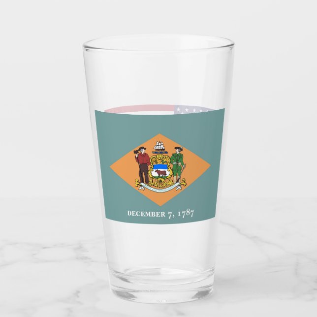 Patriotic glass cup with flag of Delaware (Front)