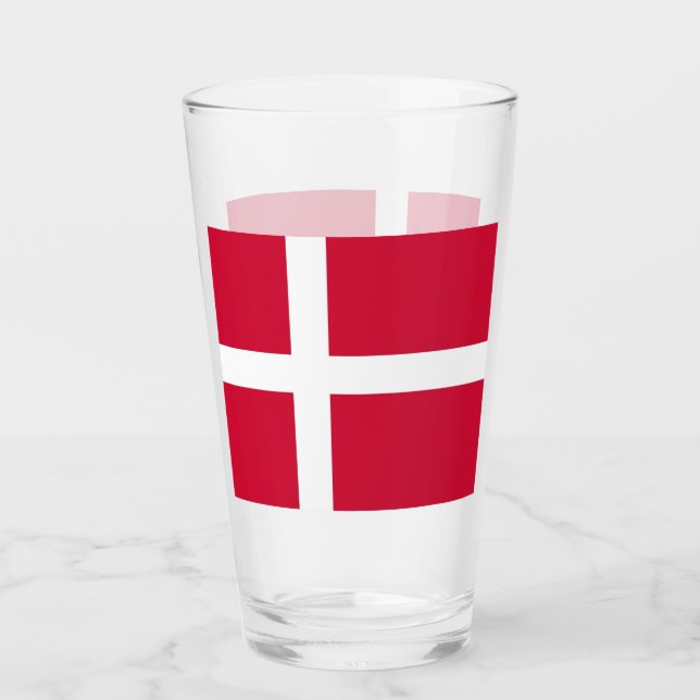 Patriotic glass cup with flag of Denmark (Front)
