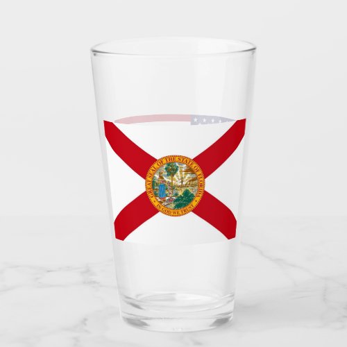 Patriotic glass cup with flag of Florida