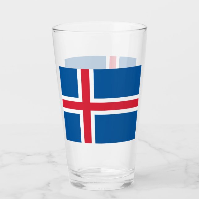 Patriotic glass cup with flag of Iceland (Front)