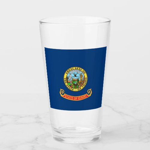 Patriotic glass cup with flag of Idaho