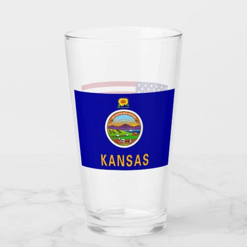 Patriotic glass cup with flag of Kansas