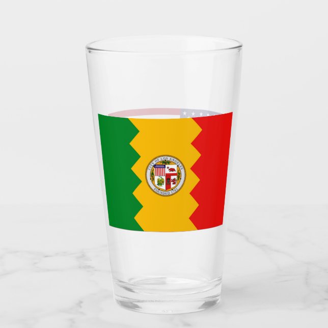 Patriotic glass cup with flag of Los Angeles (Front)