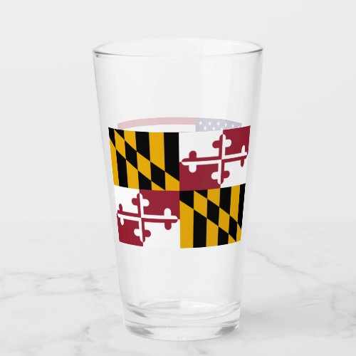 Patriotic glass cup with flag of Maryland