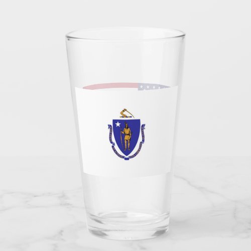 Patriotic glass cup with flag of Massachusetts