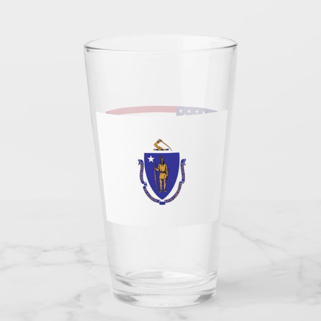 Patriotic glass cup with flag of Massachusetts (Front)