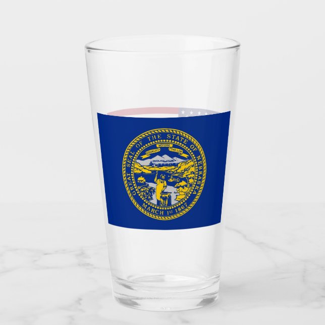 Patriotic glass cup with flag of Nebraska (Front)