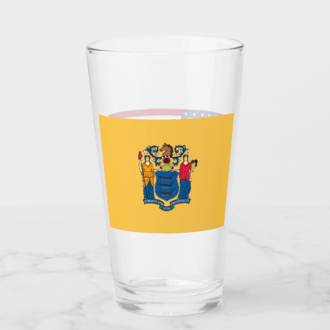 Patriotic glass cup with flag of New Jersey (Front)
