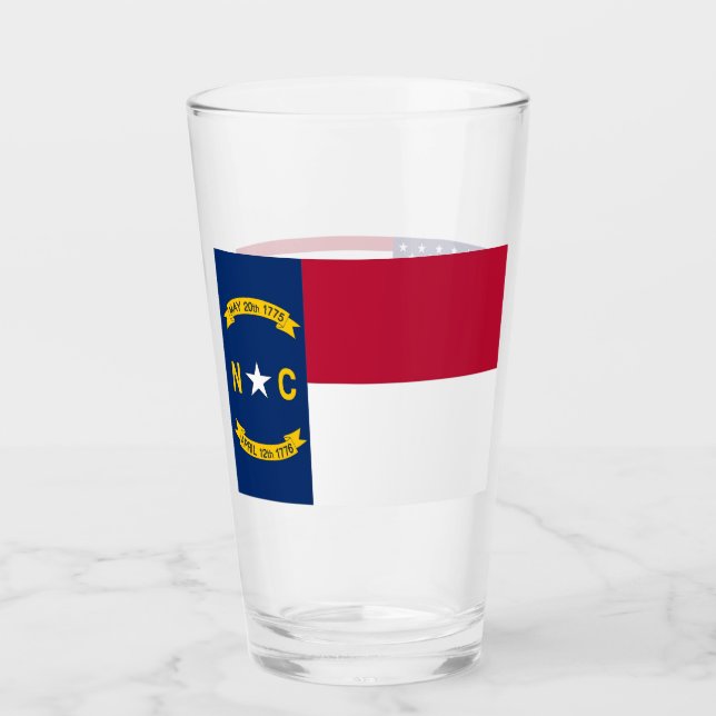 Patriotic glass cup with flag of North Carolina (Front)