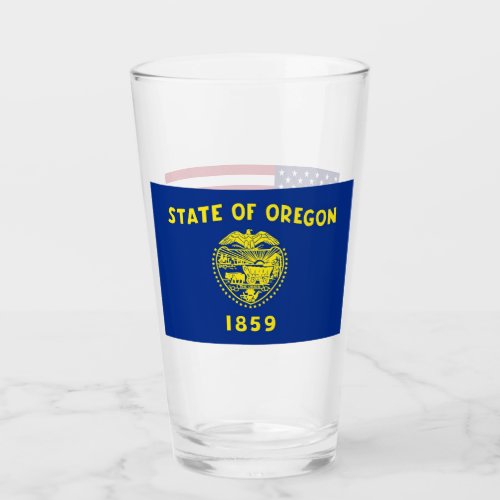 Patriotic glass cup with flag of Oregon