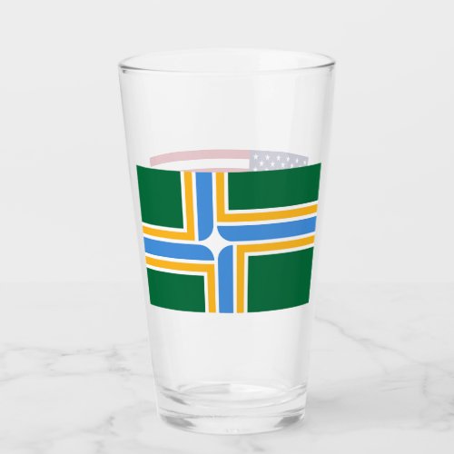 Patriotic glass cup with flag of Portland