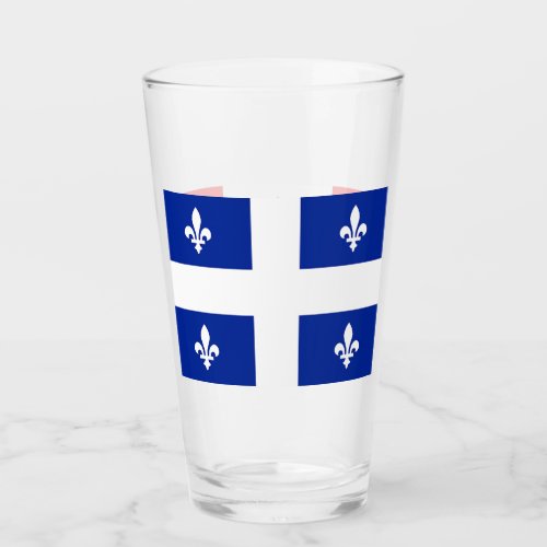 Patriotic glass cup with flag of Quebec Canada