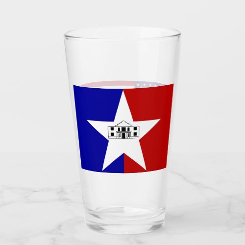 Patriotic glass cup with flag of San Antonio