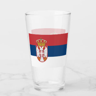 Patriotic glass cup with flag of Serbia
