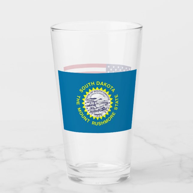 Patriotic glass cup with flag of South Dakota (Front)