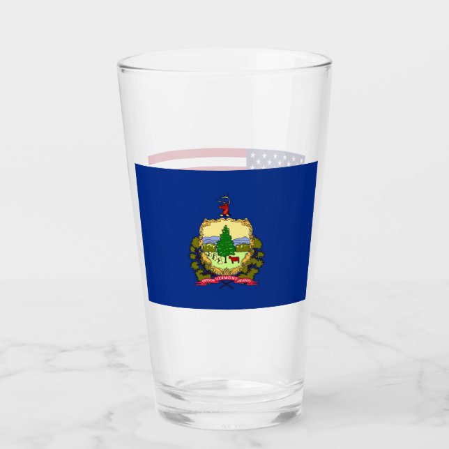 Patriotic glass cup with flag of Vermont (Front)