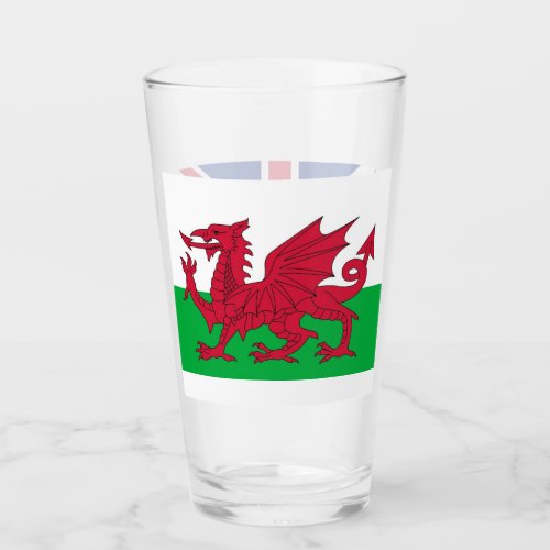 Patriotic glass cup with flag of Wales