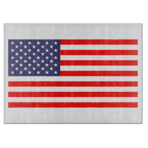 Patriotic glass cutting board with American flag