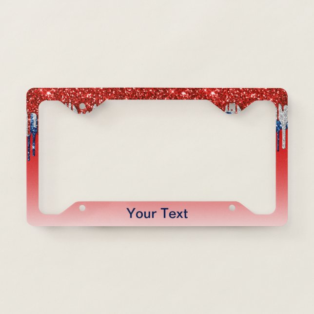 Patriotic Glitter Drip Americana  License Plate Frame (Front)