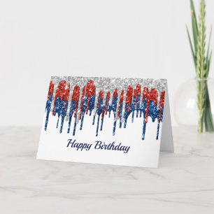 Patriotic Glitter Drip Border Birthday Card